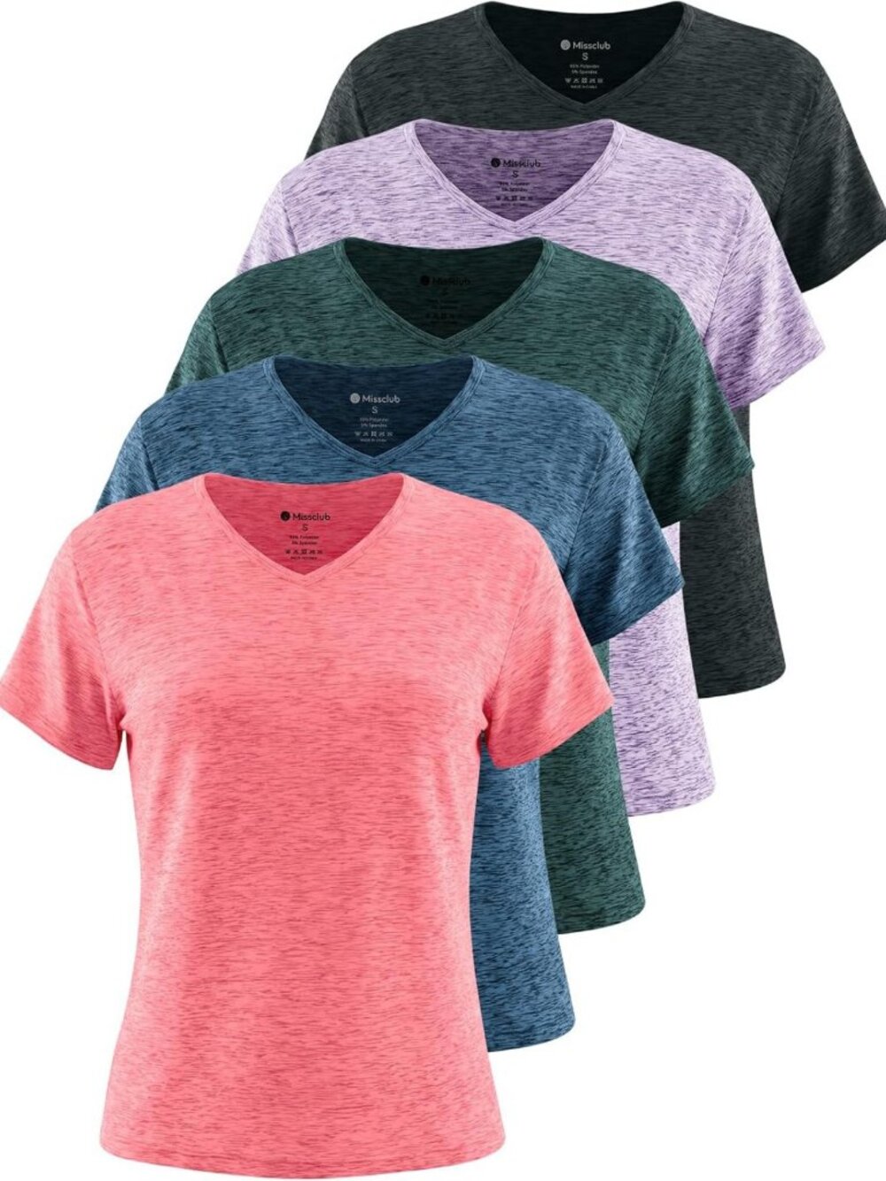 5 Pack Women's Dry Fit Short Sleeve Workout Tops - Athletic Activewear Shirts
